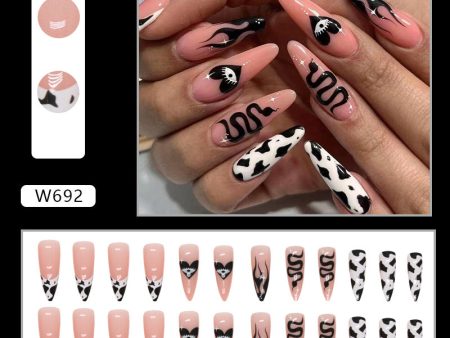 Wholesale Long Pointed Black French Milk Cow Pattern Nail Stickers Online Hot Sale