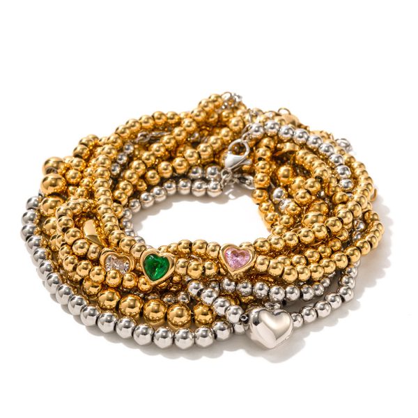 Wholesale Titanium Steel 16k Gold Bead Green Heart Zircon Bracelet Online Hot Sale