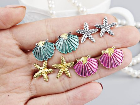 Wholesale Starfish Seashell 4 Pieces Alloy Earrings Online now