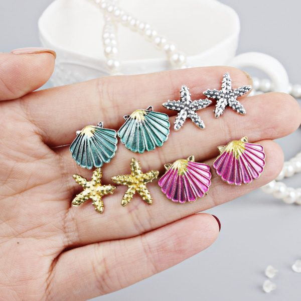 Wholesale Starfish Seashell 4 Pieces Alloy Earrings Online now