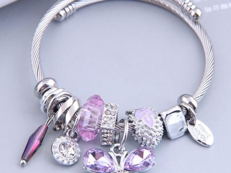 Wholesale Stainless Steel Open Butterfly Crystal Tassel Crystal Beads Beaded Bracelet Hot on Sale