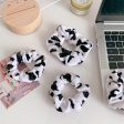 Wholesale Black and White Spotted Plush Hair Scrunchies Discount