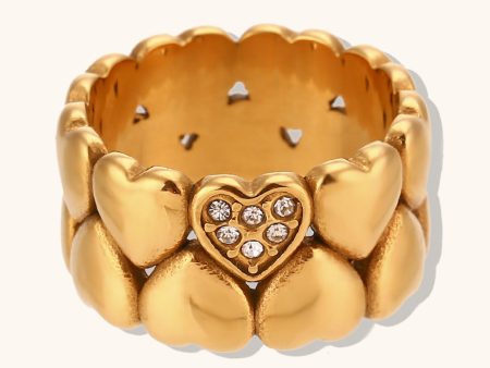 Wholesale Stainless Steel Gold-plated Cast Wide Face Double Layer Peach Heart Rings Hot on Sale