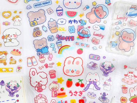 Wholesale Cartoon Animal Girl Stickers Transparent PET Ledger Stickers Seamless Waterproof Water Cup Decorative Stickers Fashion