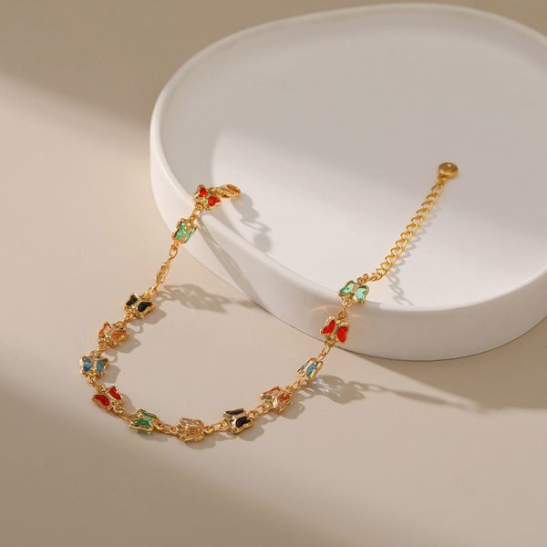 Wholesale Summer Colored Glass Diamond Butterfly Copper Bracelet Online Hot Sale