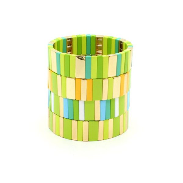 Wholesale Alloy Enamel Geometric Rectangular Rainbow Bracelets Online