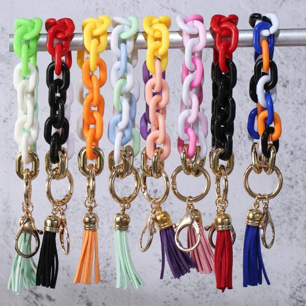 Wholesale Acrylic Chain PU Tassel Bracelet Keychain Fashion