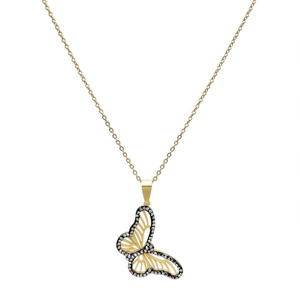 Wholesale Titanium Steel Colored Rhinestone Two-tone Butterfly Pendant Necklaces Online now