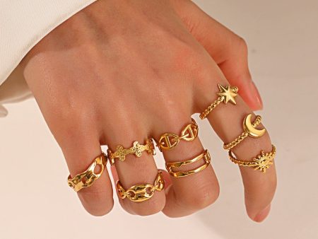 Wholesale Stainless Steel Gold-plated Star Moon Rings Fashion