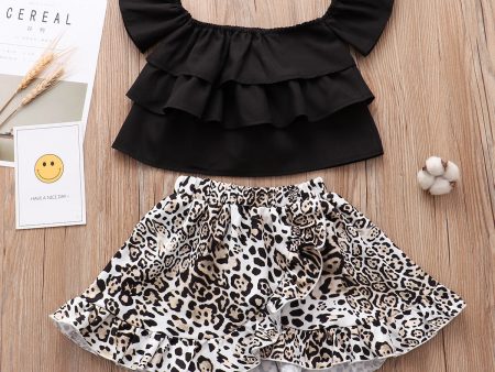 Wholesale Strapless Top + Leopard Print Irregular Skirt Set Baby Clothes Cheap