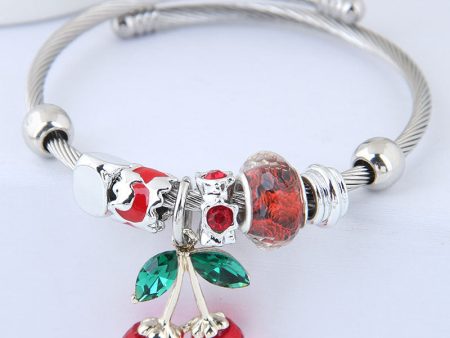 Wholesale Stainless Steel Open Cherry Crystal Beaded Bracelet Online