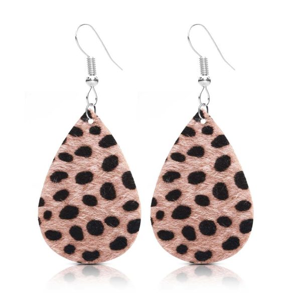 Wholesale PU Leopard Print Water Droplets Earrings Cheap