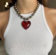 Wholesale Ball Chain Glass Heart Pendant Alloy Necklaces Supply