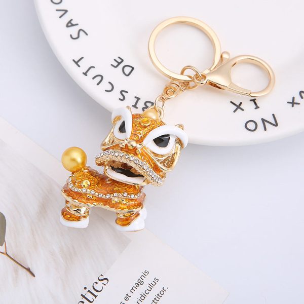 Wholesale Zinc Alloy Lion Dance Rhinestone Keychain Online Sale