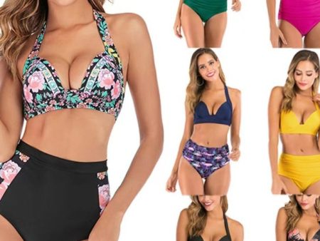 Wholesale Backless High Waist Split Printing Swimwear With Chest Pad For Cheap