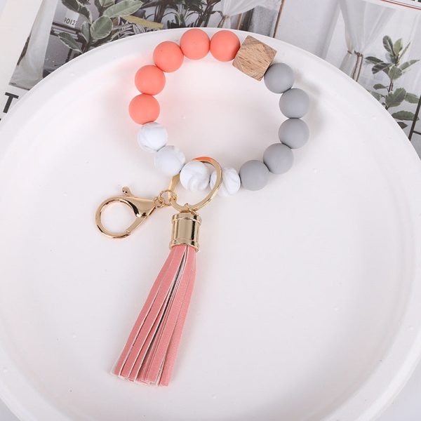 Wholesale Tassel Wood Beads Silicone Keychains Online Sale