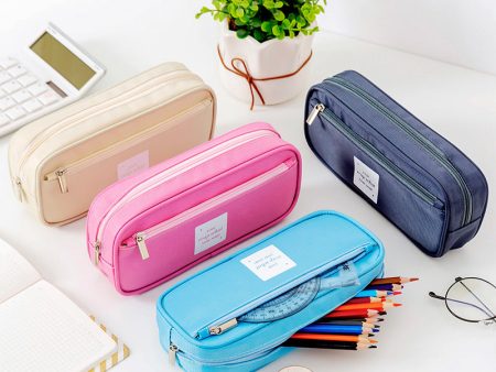 Wholesale Imitation Nylon Double Layer Large Capacity Waterproof Pencil Case Online