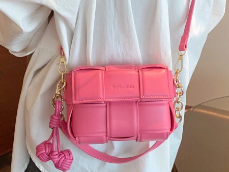 Wholesale Pink Woven PU Shoulder Bag Chain Crossbody Bag on Sale