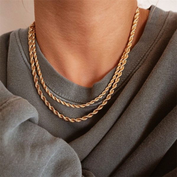 Wholesale Titanium Steel Gold Plated Twist Chain Stainless Steel Clavicle Necklaces Cheap