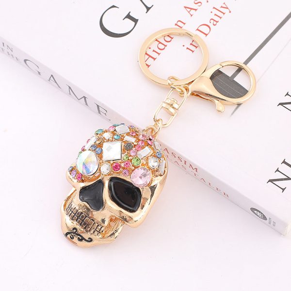 Wholesale Zinc Alloy Color Rhinestone Skull Keychain For Discount