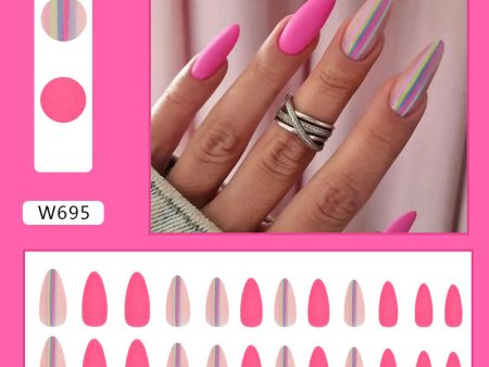 Wholesale Frosted Colorful Striped Almond Nails Rose Red Nail Stickers Online