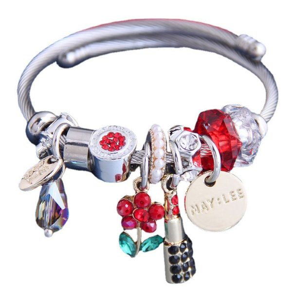 Wholesale Stainless Steel Wire Crystal Sunflower Lipstick Pearl Tassel Bracelet Cheap