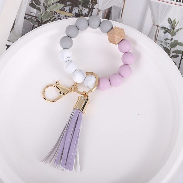 Wholesale Tassel Wood Beads Silicone Keychains Online Sale