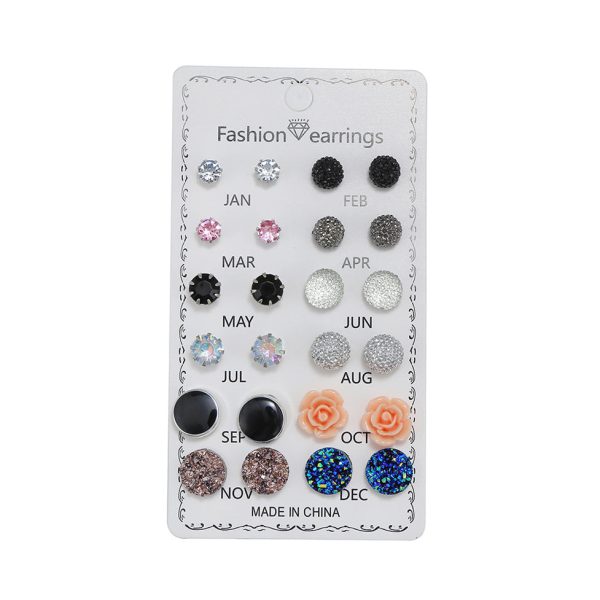 Wholesale 12 Pair Set Large Diamond Small Diamond Pearl Metal Earrings Set on Sale