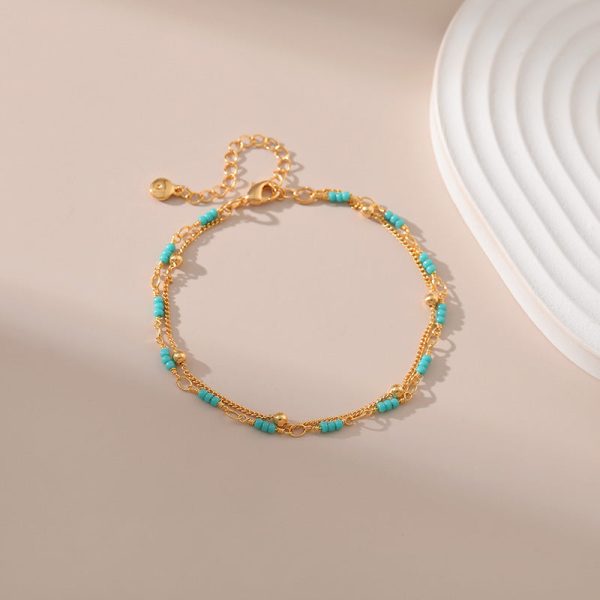 Wholesale Turquoise Double Layer Ball Metal Bracelet Discount