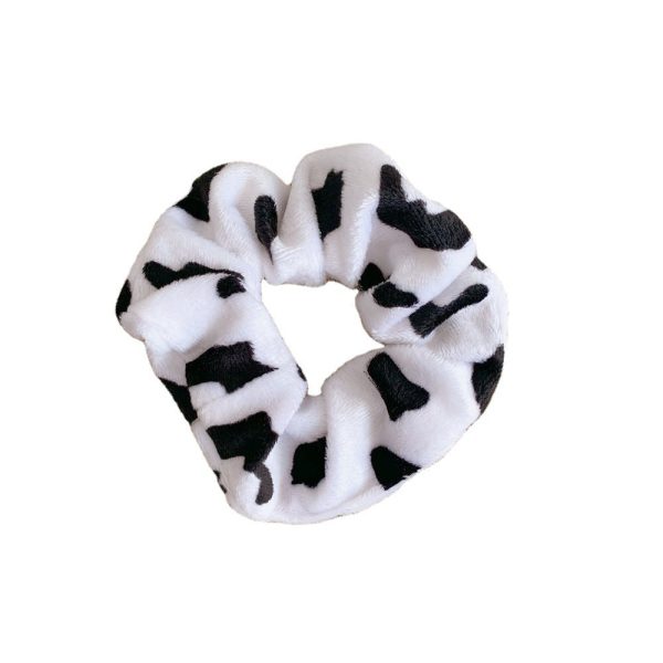 Wholesale Black and White Spotted Plush Hair Scrunchies Discount