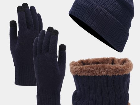 Wholesale Acrylic Men s Plush Knitted Hat, Scarf, Gloves, Three Piece Set Hot on Sale