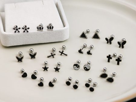 Wholesale Stainless Steel Cross Geometric Black Series Earrings Discount