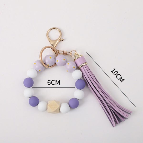 Wholesale Tassel Silicone Wooden Bead Bracelet Keychain Online now