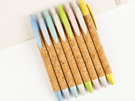 Wholesale of New Environmentally Friendly and Biodegradable Wheat Straw Straw Pen Pattern Paper Tube Cork Ballpoint Pen on Sale