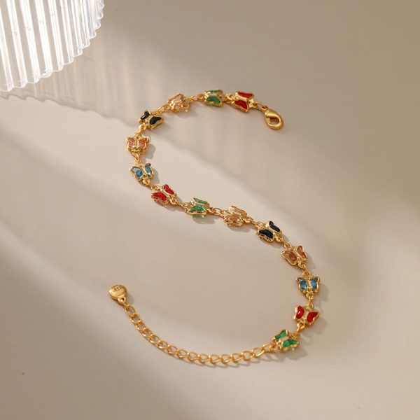 Wholesale Summer Colored Glass Diamond Butterfly Copper Bracelet Online Hot Sale