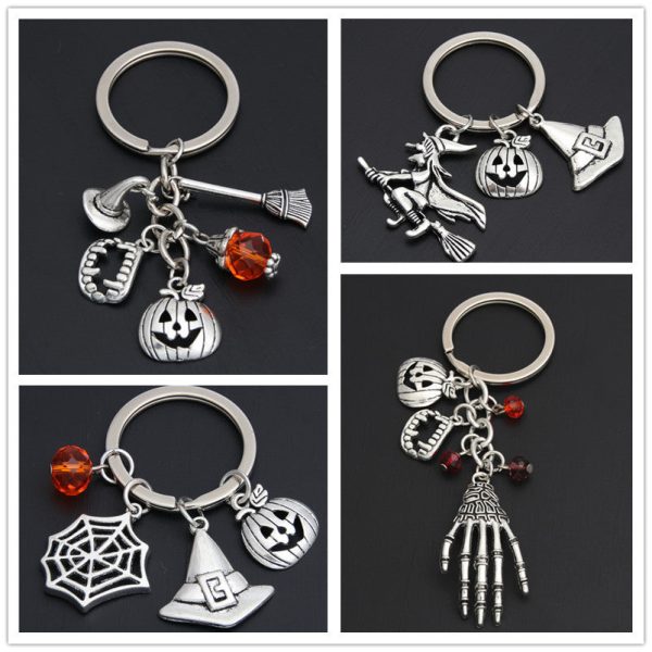 Wholesale Zinc Alloy Halloween Keychain Pumpkin Wizard Broom Teeth Pendant Fashion