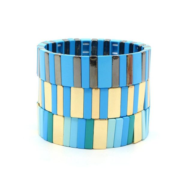 Wholesale Alloy Enamel Geometric Rectangular Rainbow Bracelets Online