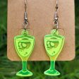 Wholesale 2pairs pack Acrylic Halloween Wine Glass Skeleton Cat Fluorescent Green Earrings Discount