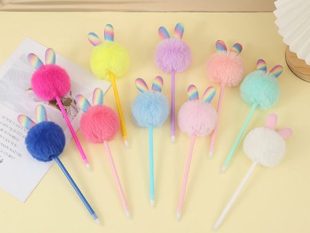 Wholesale Rainbow Rabbit Ear Plastic Plush Cartoon Ballpoint Pen Discount