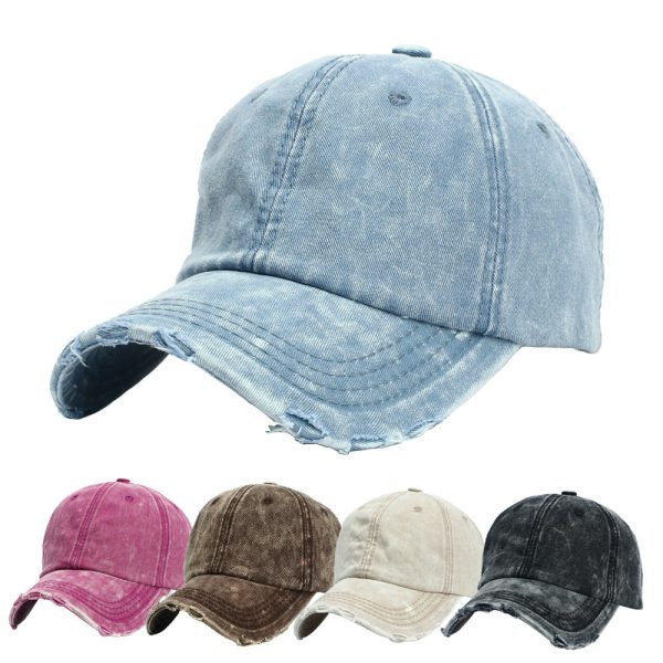 Wholesale Washed Cotton Perforated Denim Cotton Baseball Cap Fashion