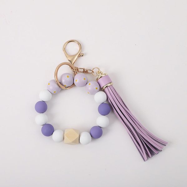 Wholesale Tassel Silicone Wooden Bead Bracelet Keychain Online now