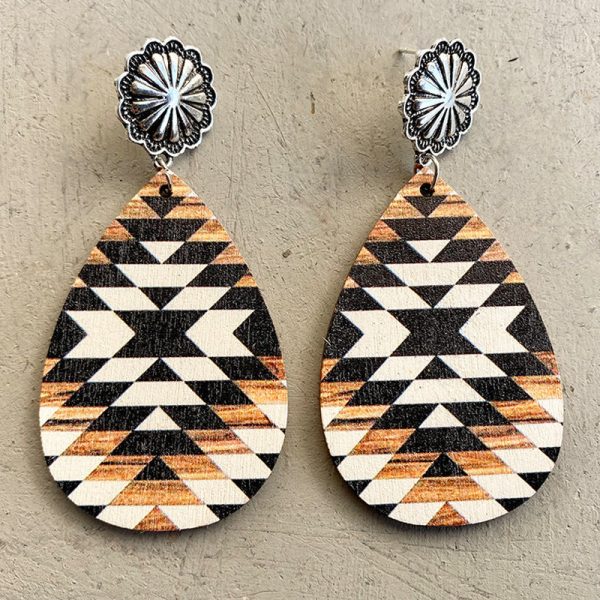 Wholesale 2 Pairs Pack Aztec Metal Wooden Earrings Hot on Sale