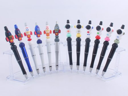 Wholesale Handmade Bead Pen Cartoon Rocket Astronaut Silicone Ballpoint Pen For Cheap