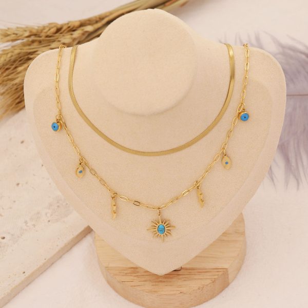 Wholesale Turquoise Stainless Steel Necklace Lightning Pentagram Bracelet Set Fashion