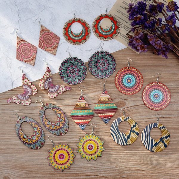 Wholesale Vintage Printed Wooden Earrings Supply