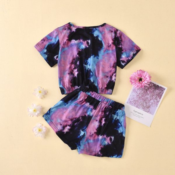 Wholesale Tie Dye Round Neck Short Sleeve Tape Top+Short Shorts Baby Clothes Online