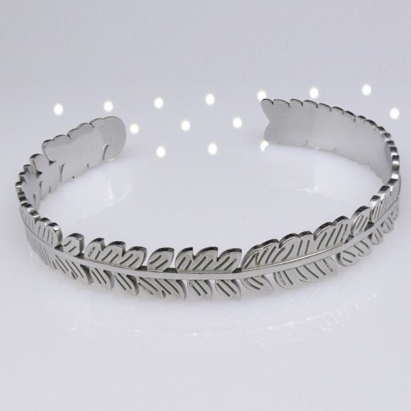 Wholesale Tree Leaf C Shape Adjustable Stainless Steel Titanium Bracelet Online Sale