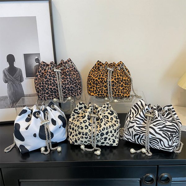 Wholesale Canvas Cow Print Leopard Chain Shoulder Bag For Discount