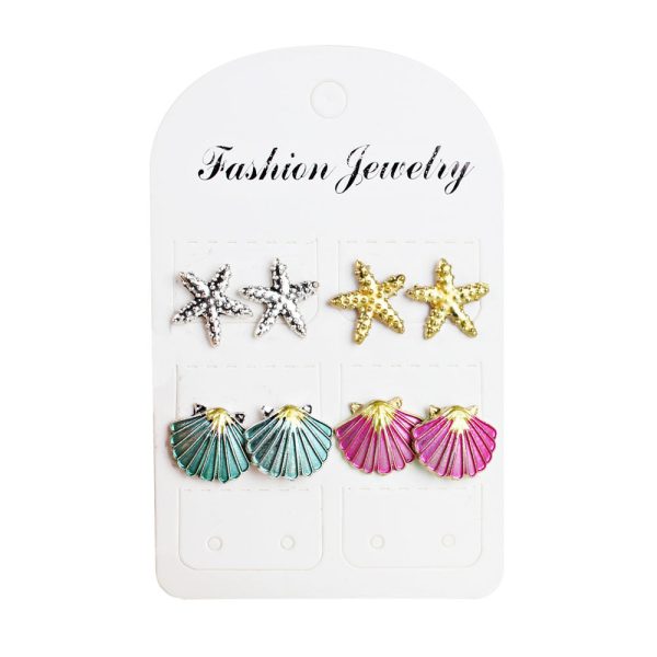 Wholesale Starfish Seashell 4 Pieces Alloy Earrings Online now