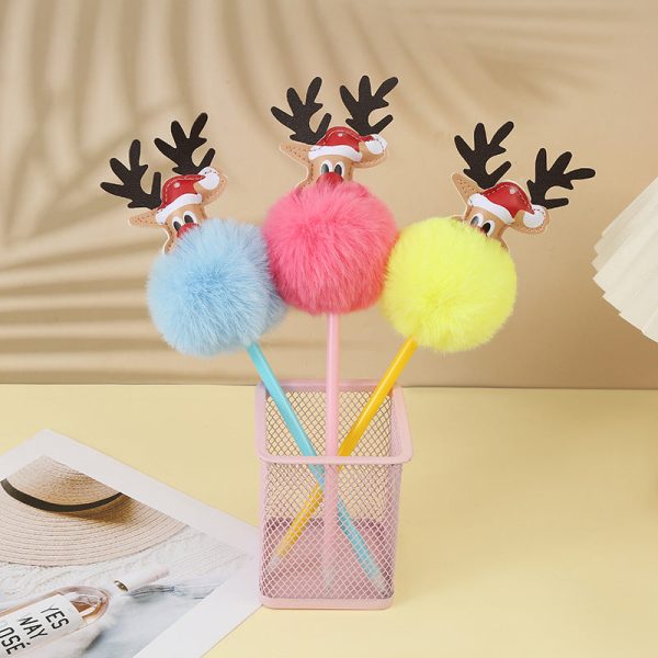 Wholesale Christmas Elk Plastic Plush Cartoon Ballpoint Pen Hot on Sale